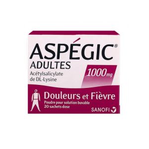 Aspegic 1000mg - Adultes - Douleurs et FIèvre - 20 sachets