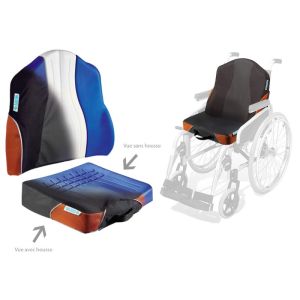 Pack thérapeutique Coussin + Dosseret pour fauteuil roulant ou chaise