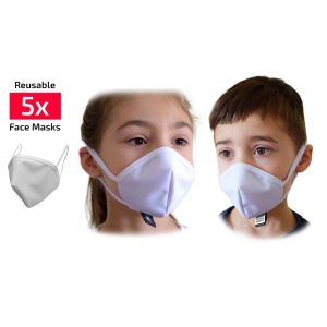 Masque facial alternatif Enfant réutilisable en tissu blanc barrière propagation virus - Sachet de 5