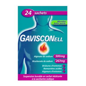 Gavisconell Menthe sans sucre - Problèmes gastro-œsophagien - 24 Sachets 10ml