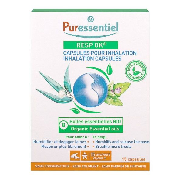 Capsules pour inhalation humide Resp OK - 8 huiles essentielles Bio - 15 Capsules