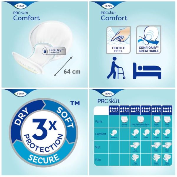 Protections contre incontinence urinaire ou fécale modérée à moyenne Tena Comfort Proskin Extra x40 - TENA