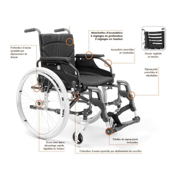 Fauteuil roulant Léger Dossier Fixe V300 - Champagne