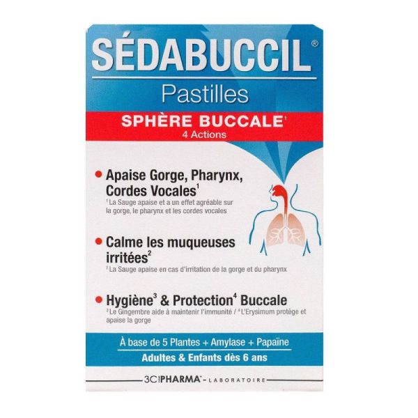 Sedabuccil Menthol - Gorge et sphère buccale - 30 Pastilles